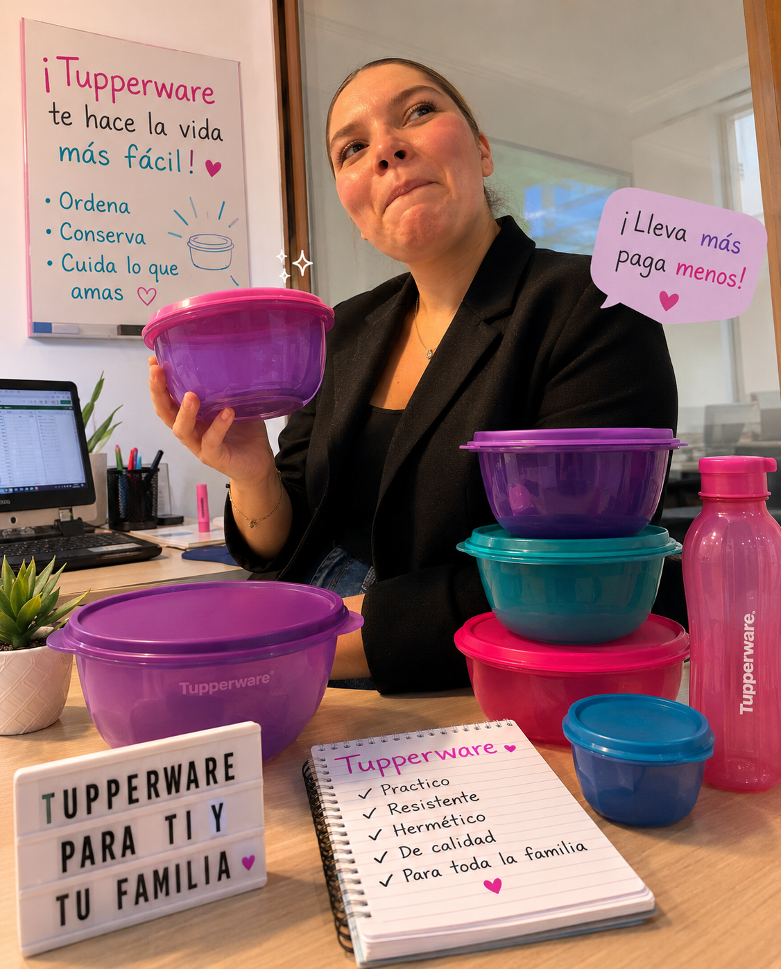 Jessy como empresaria del Tupperware